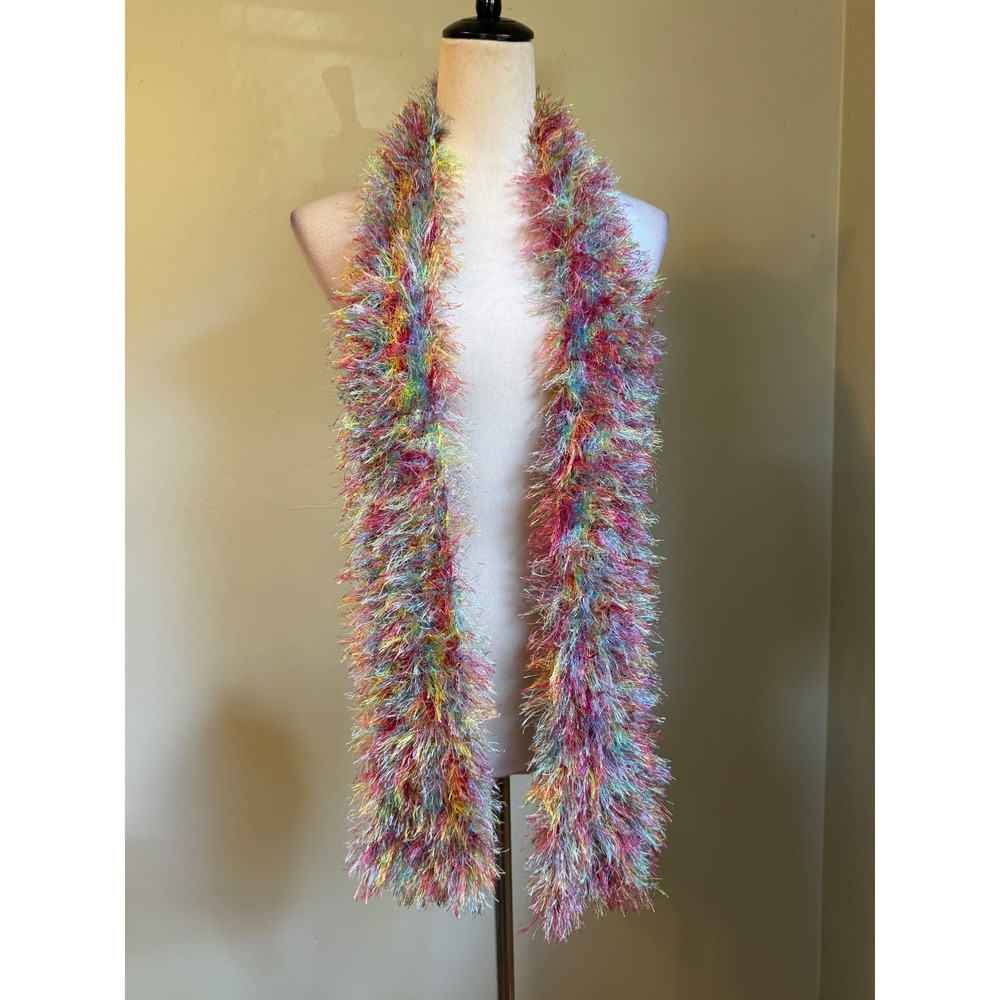 Multicolor Eyelash Knit Scarf Fuzzy Shaggy Y2K Rainbow Wrap costume party hallow